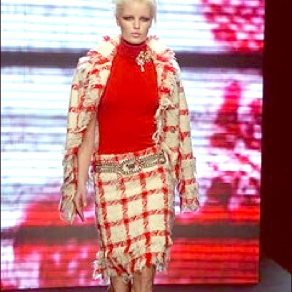 Versace fringed wool pencil skirt and jacket